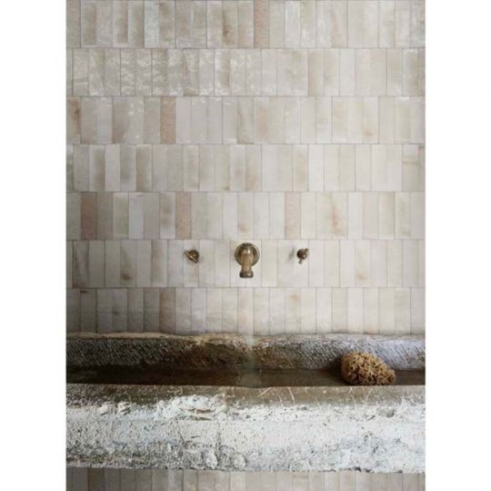 Aquatica Beige 3x8 porcelain tile detail view