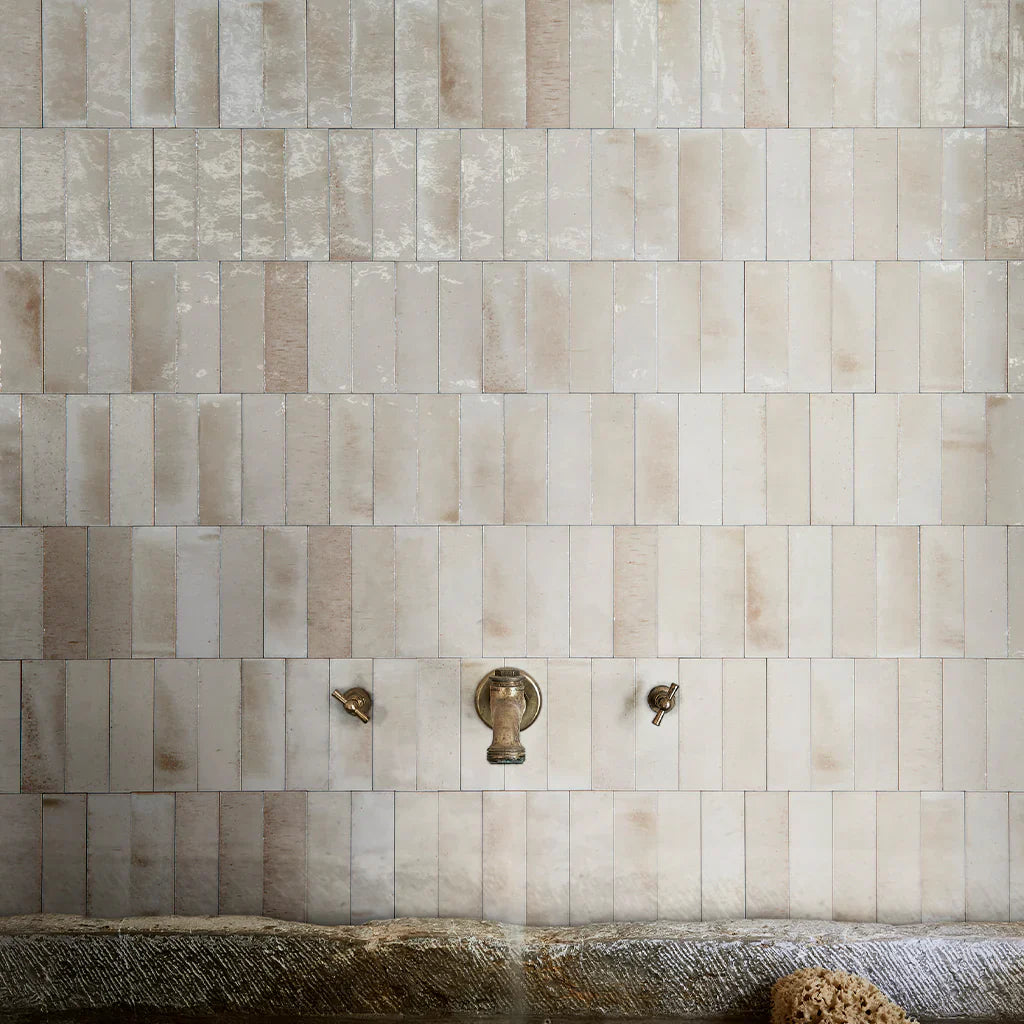Aquatica Beige 3x8 glossy porcelain subway pool tile