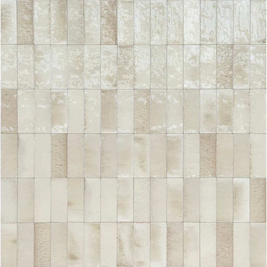 Aquatica Beige 3x8 porcelain tile installed view