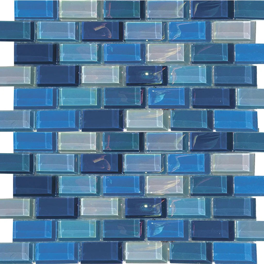 Aquatica Blue Bazaar iridescent glass mosaic tile 1x2, Lux Aqua Collection