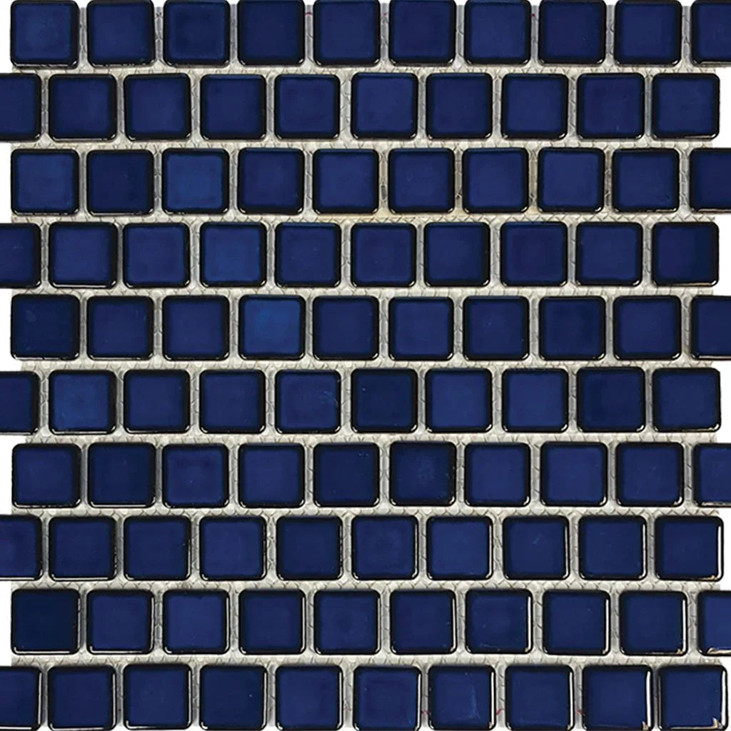 Aquatica Cobalt Blue 1x1 porcelain mosaic pool tile, Harmony Collection
