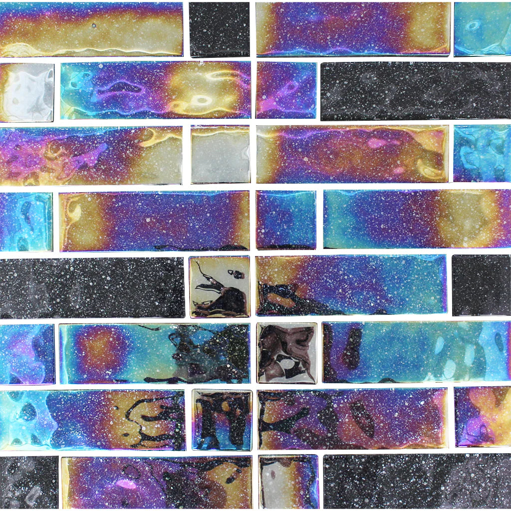 Aquatica Galaxy mixed linear iridescent glass pool tile, Stardust Collection