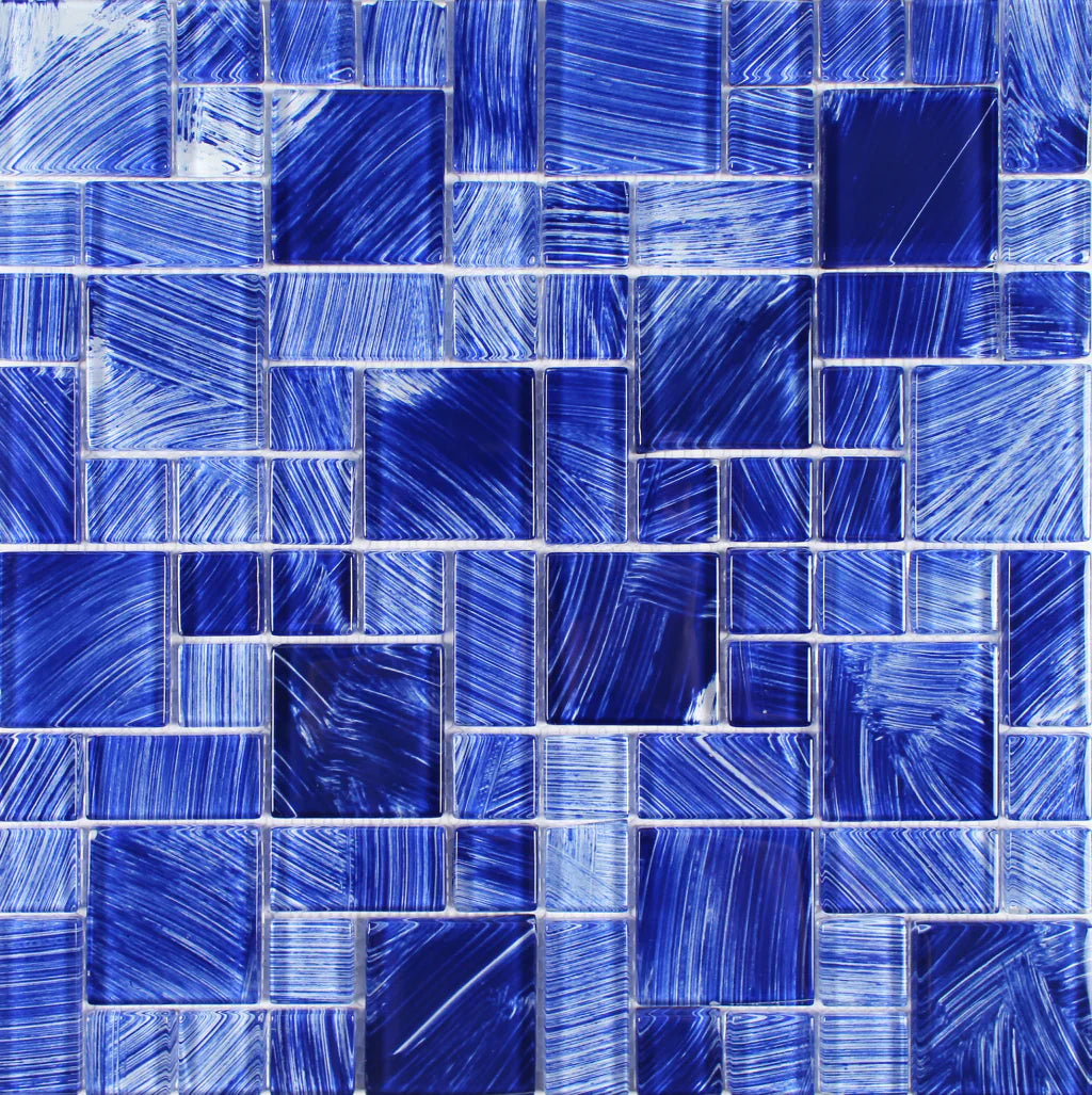 Aquatica Navy Blue Random glass mosaic tile, Watercolors Collection
