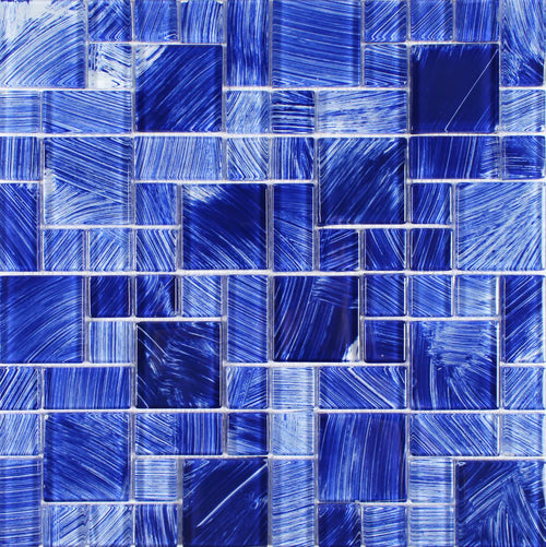 Aquatica Navy Blue Random glass mosaic tile, Watercolors Collection