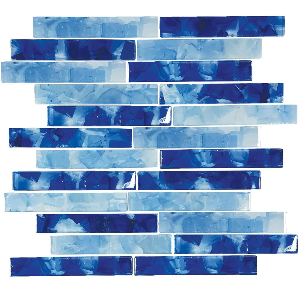 Aquatica Pool Blend 1x6 glass mosaic tile, Flower Glass Collection