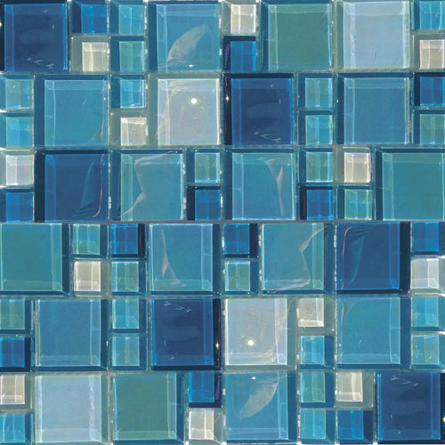 Aquatica Shimmer random size iridescent glass mosaic, Lux Aqua Collection