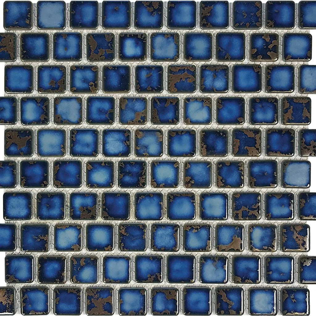 Aquatica Terra Blue 1x1 porcelain mosaic pool tile, Harmony Collection