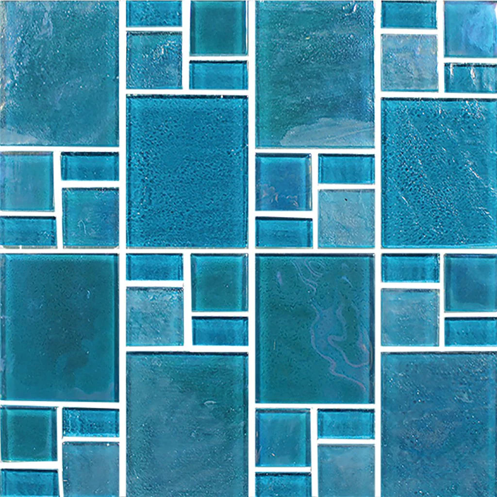 Aquatica Turquoise Random glass mosaic tile, Piazza Collection