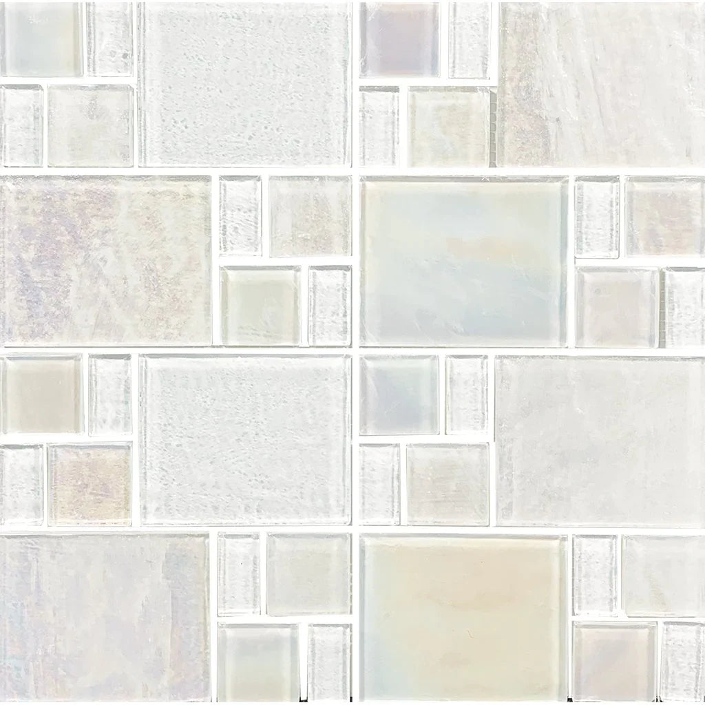 Aquatica White Random glass mosaic tile, Piazza Collection