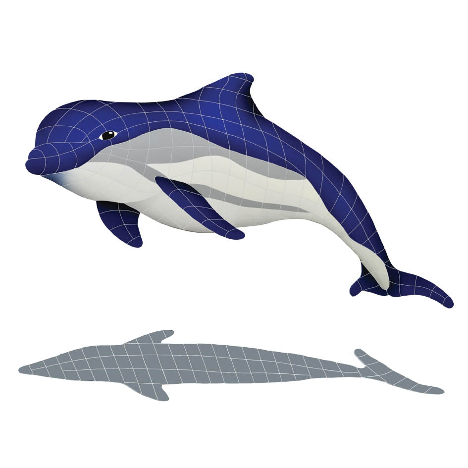 Bottlenose Dolphin Upward with Shadow Porcelain Pool Mosaic