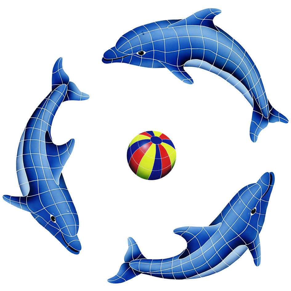 Dolphin Group Porcelain Pool Mosaic – Multi Color / 62" x 62"