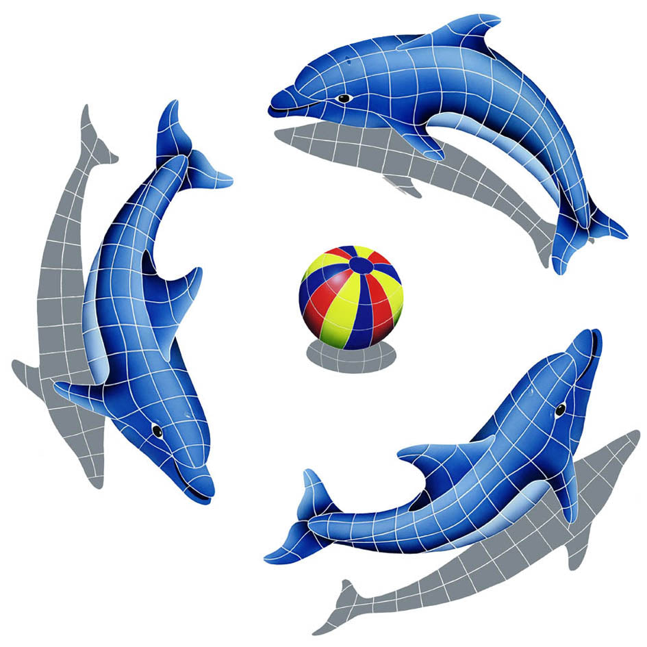 Dolphin Group with Shadow Porcelain Pool Mosaic – Multi Color / 67" x 67"