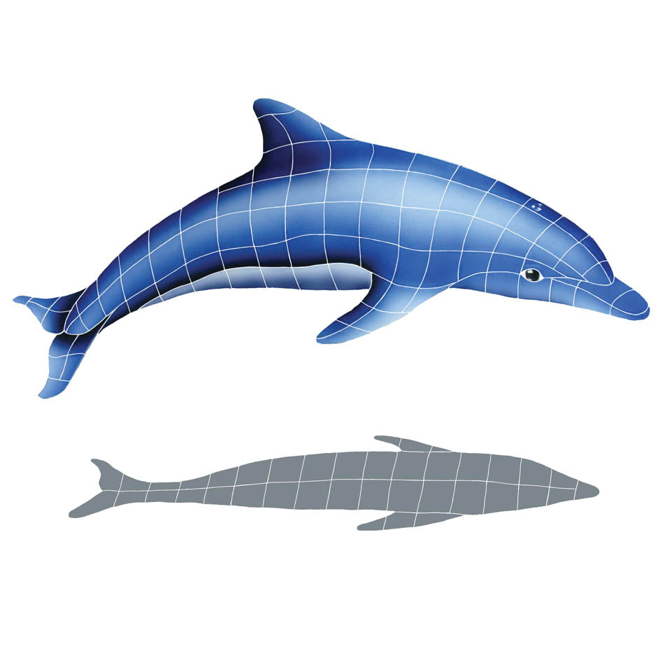 Dolphin in the Sun with Shadow Porcelain Pool Mosaic – A / 31" x 42"