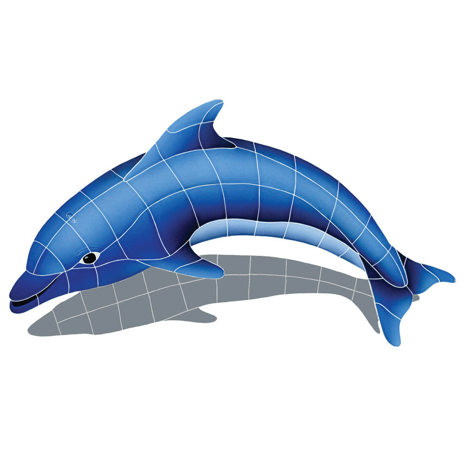 Dolphin with Shadow Porcelain Pool Mosaic – Left / 19" x 30"