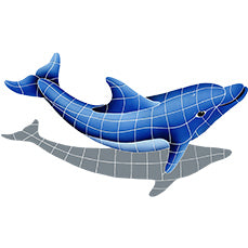 Dolphin with Shadow Porcelain Pool Mosaic – Right / 22" x 40"
