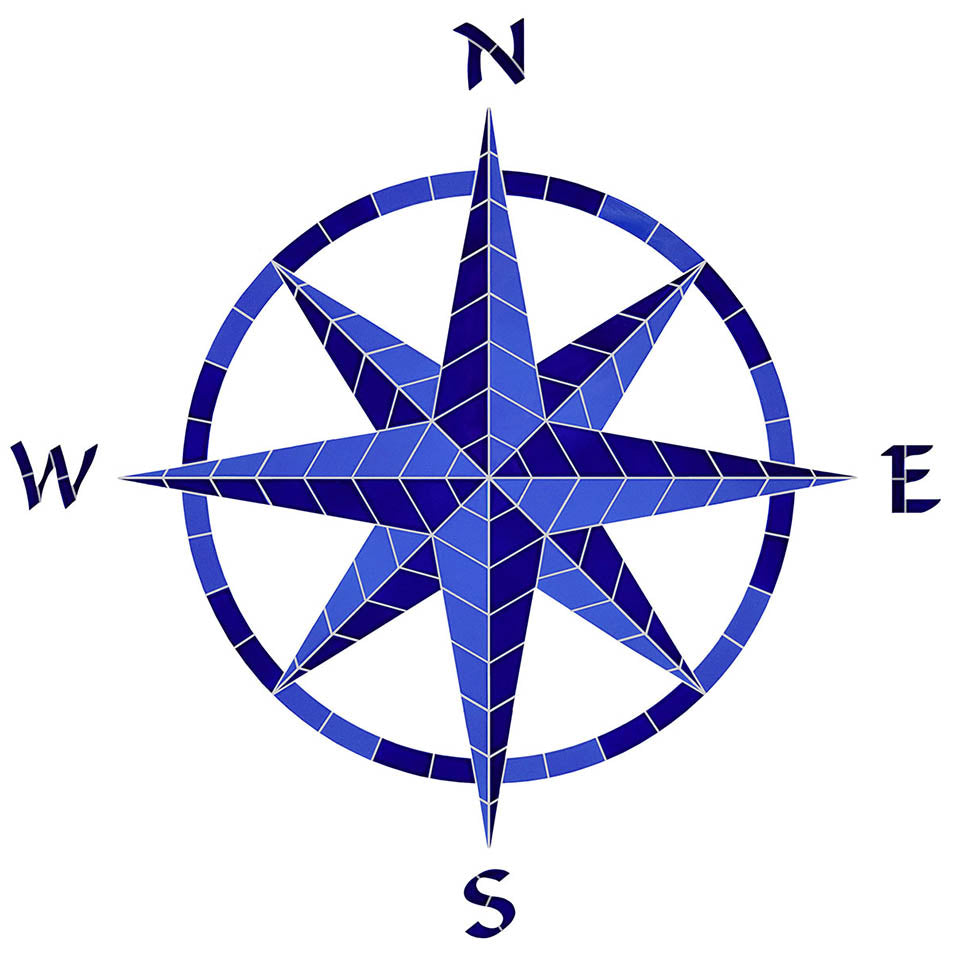 Eight Point Compass Porcelain Pool Mosaic