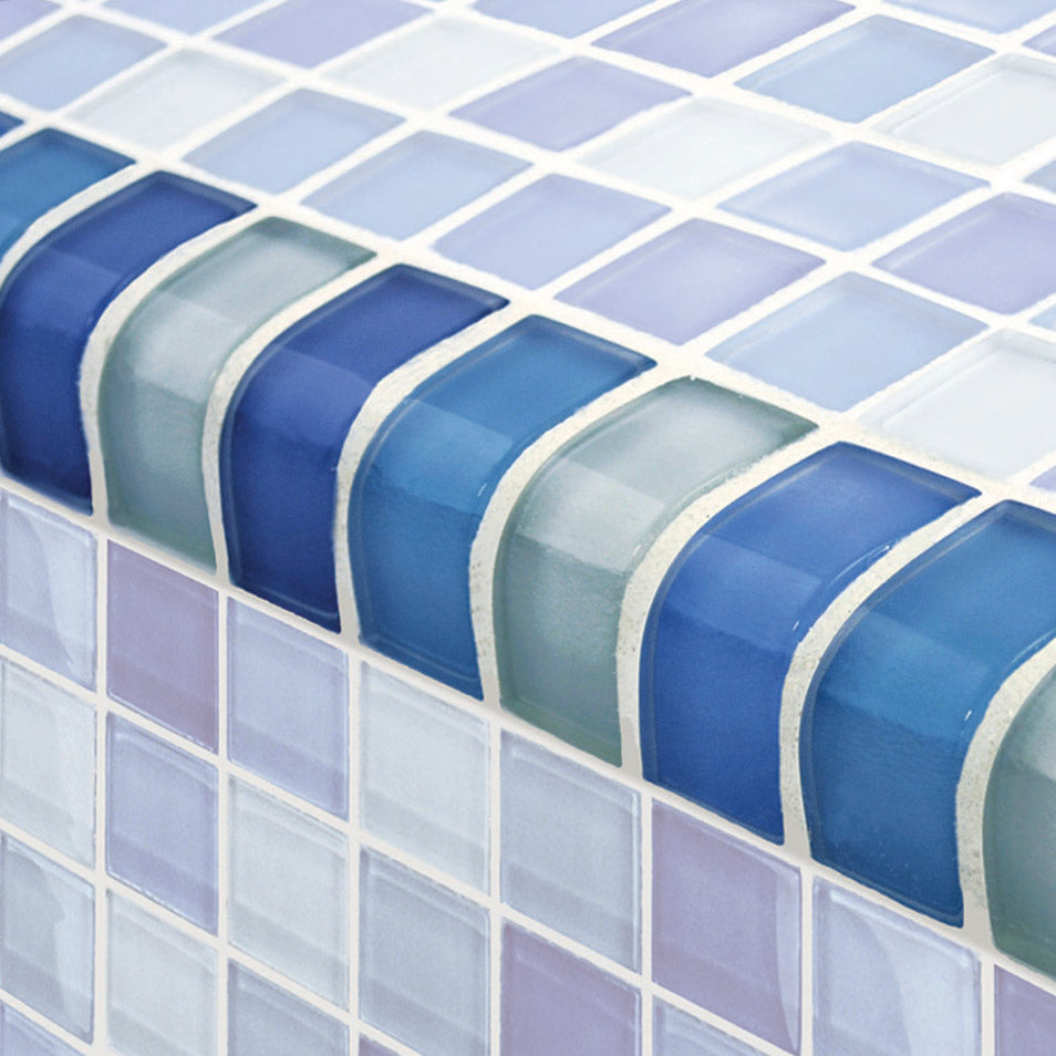 Crystal Series Glass Bullnose Trim (per Linear Ft) – Turquoise Cobalt Blue Blend