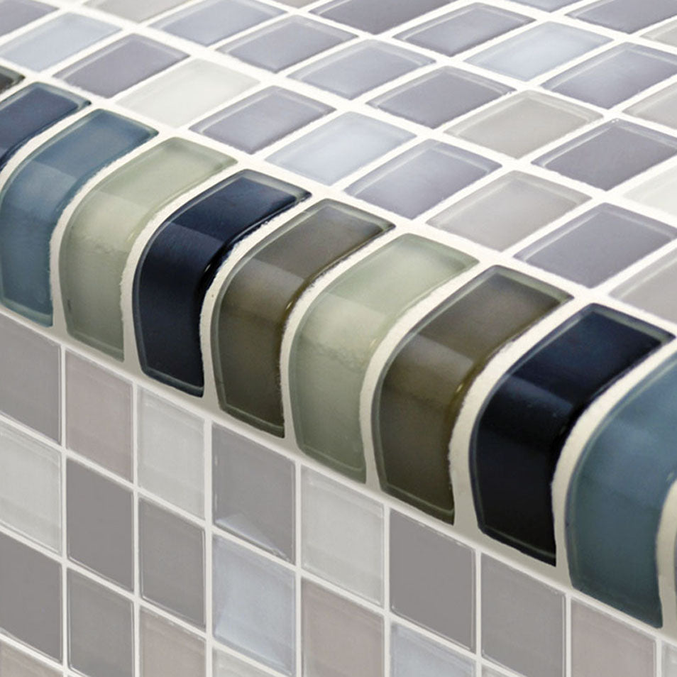 Crystal Series Glass Bullnose Trim (per Linear Ft) – Black Charcoal Gray Taupe Blend