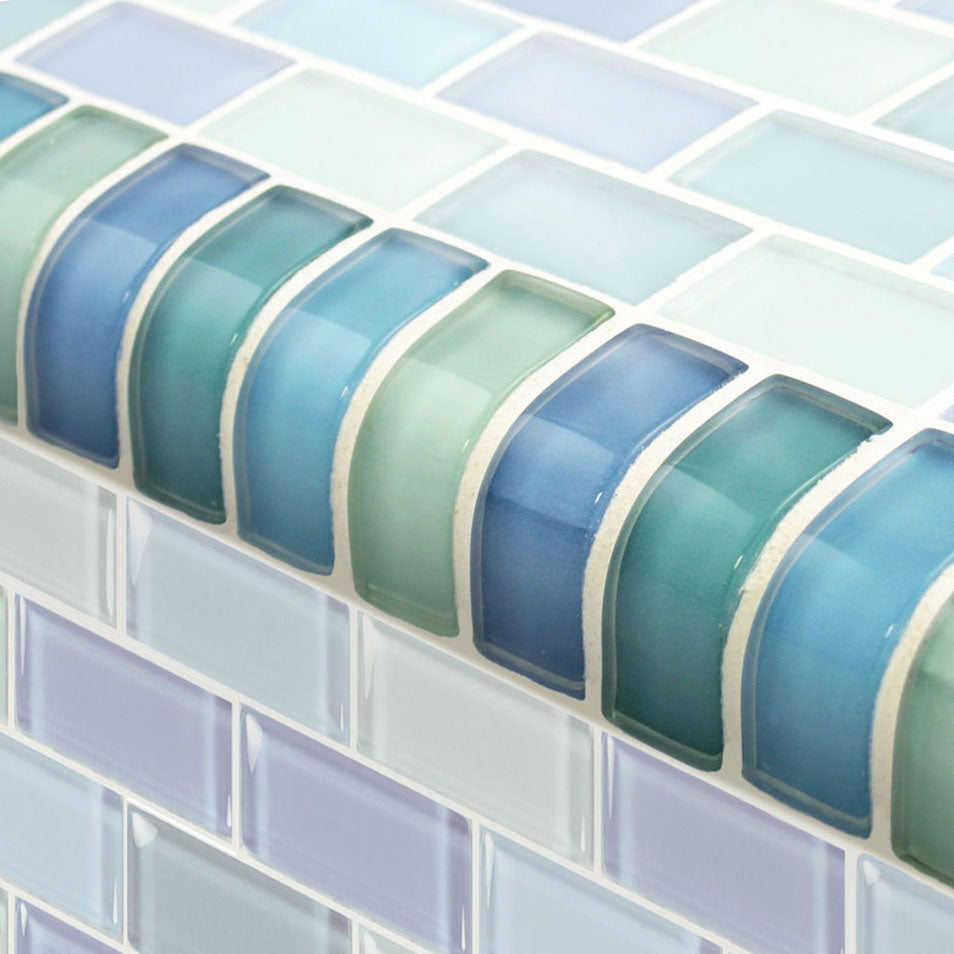 Crystal Series Glass Bullnose Trim (per Linear Ft) – Turquoise Blue Blend