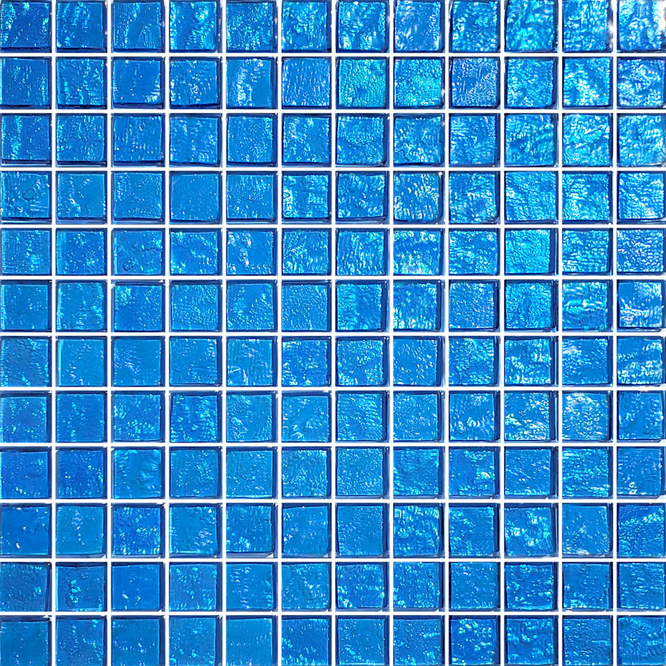 Galaxy Series Glass Bullnose Trim (per Linear Ft) – shown with matching Blue field tile