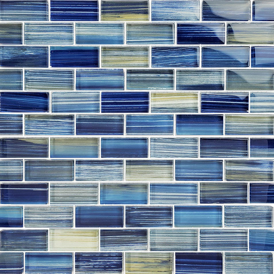 Watercolors Blue Blend Glass Pool Tile – 1"x2"