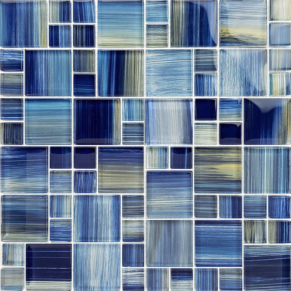 Watercolors Blue Blend Glass Pool Tile – Mixed Sizes