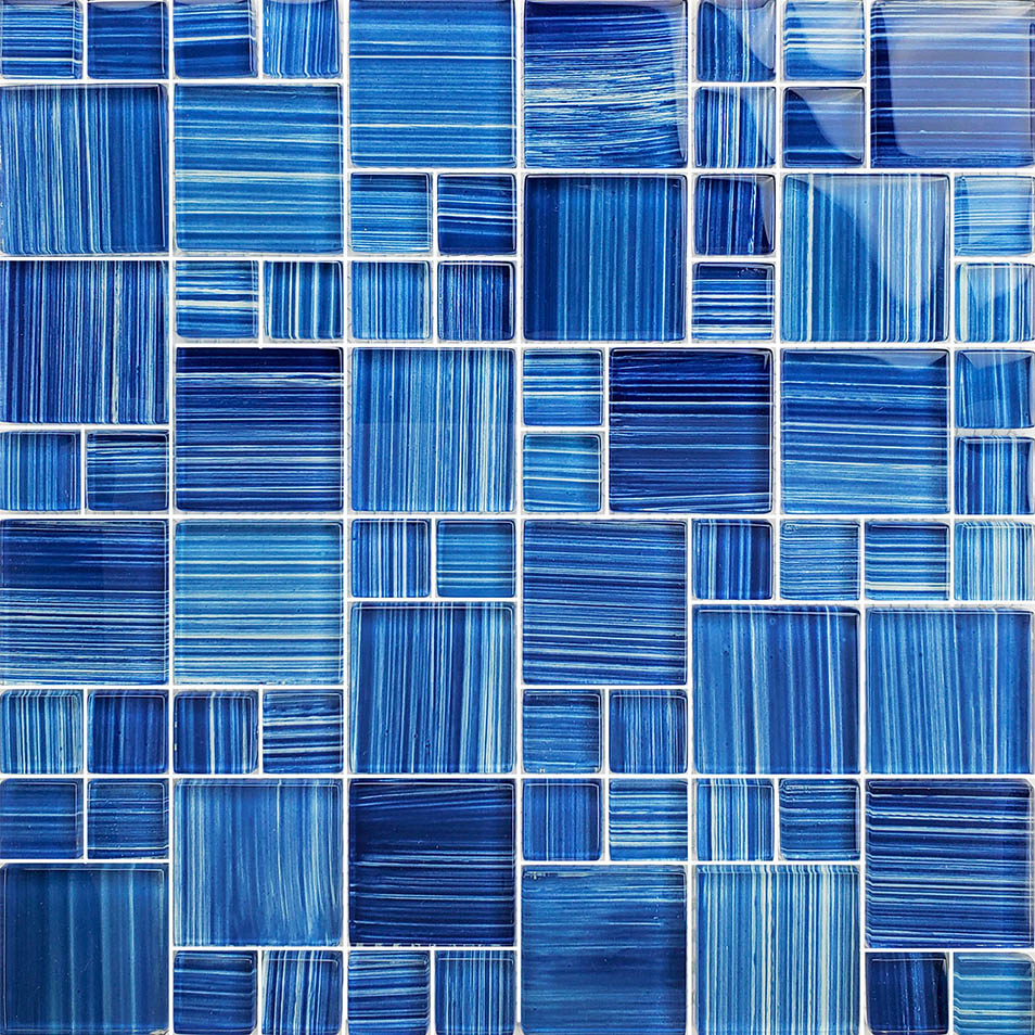 Watercolors Caribbean Blue Blend Glass Pool Tile – Mixed Sizes
