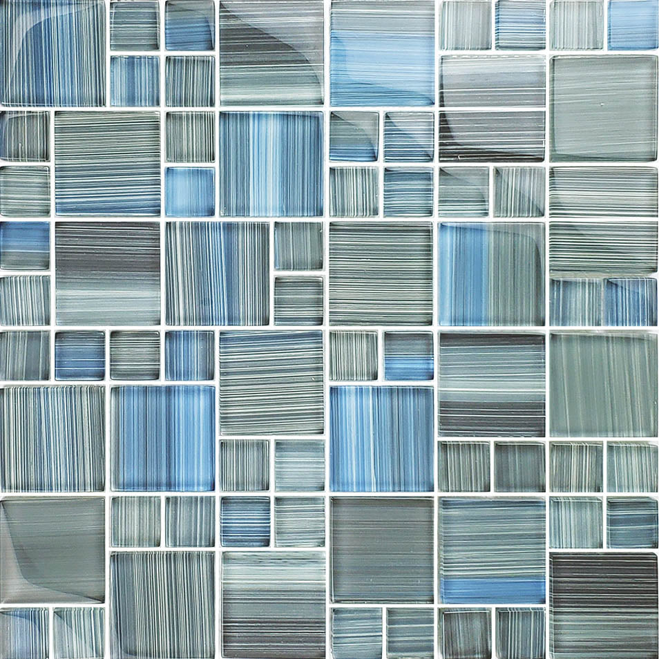 Watercolors Steel Blue Gray Blend Glass Pool Tile – Mixed Sizes