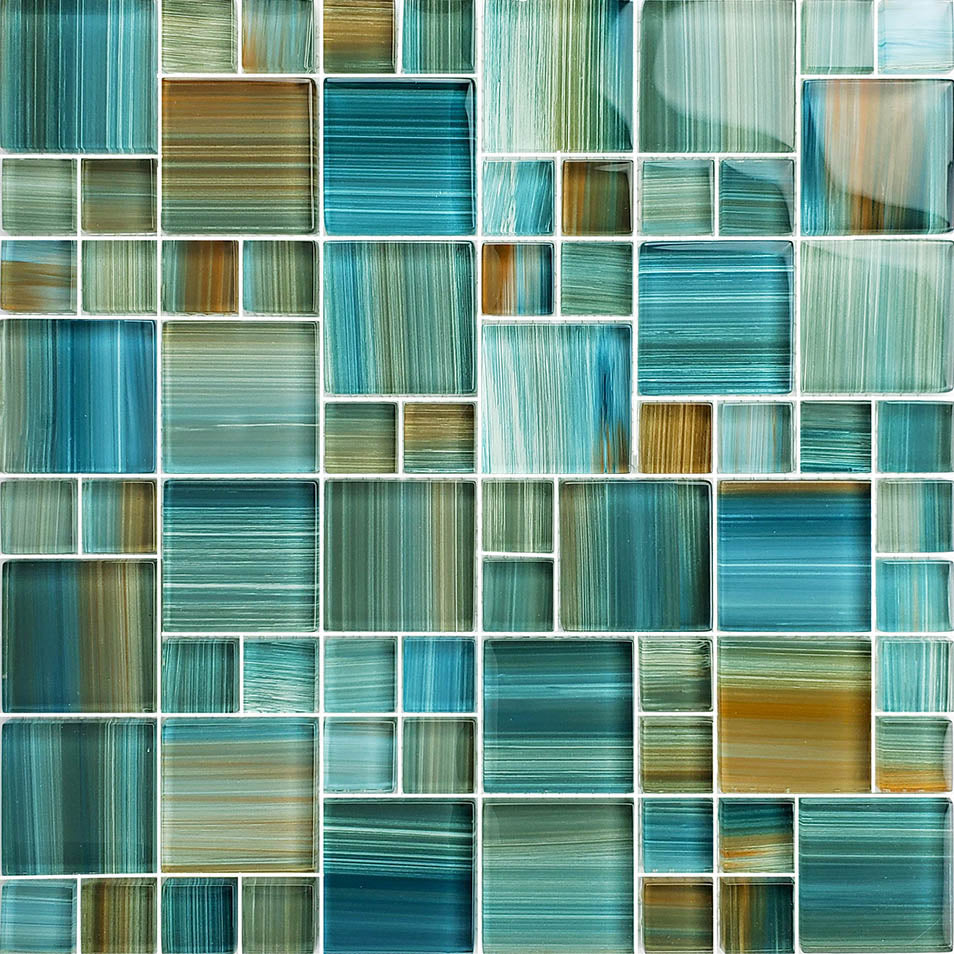 Watercolors Aqua Blend Glass Pool Tile – Mixed Sizes