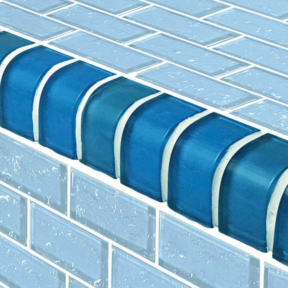 Galaxy Series Glass Bullnose Trim (per Linear Ft) – Blue / 1"x2" Pattern