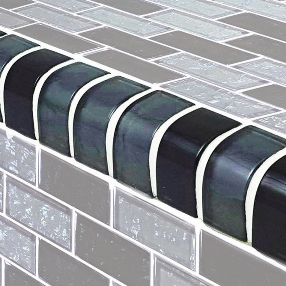 Galaxy Series Glass Bullnose Trim (per Linear Ft) – Slate Blend / 1"x2" Pattern