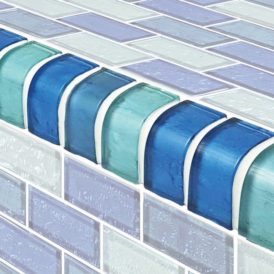 Galaxy Series Glass Bullnose Trim (per Linear Ft) – Blue Blend / 1"x2" Pattern