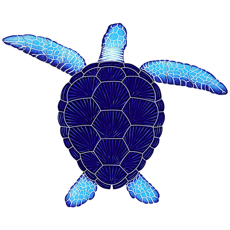 Loggerhead Turtle Porcelain Pool Mosaic – Blue / 20" x 24"