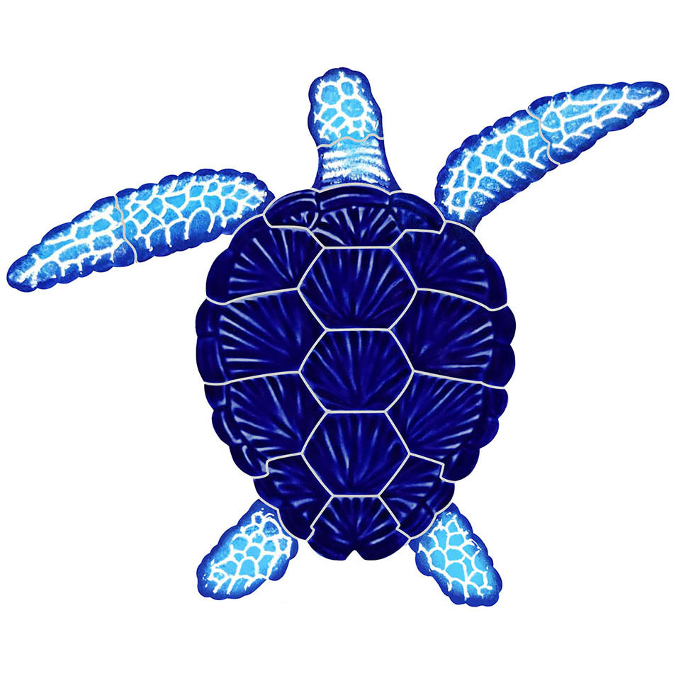 Loggerhead Turtle Porcelain Pool Mosaic – Blue / 8" x 10"