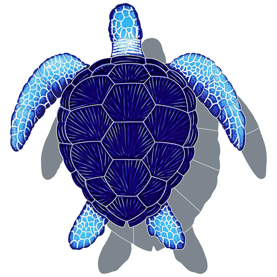 Loggerhead Turtle with Shadow Porcelain Pool Mosaic – Blue / 16" x 16"