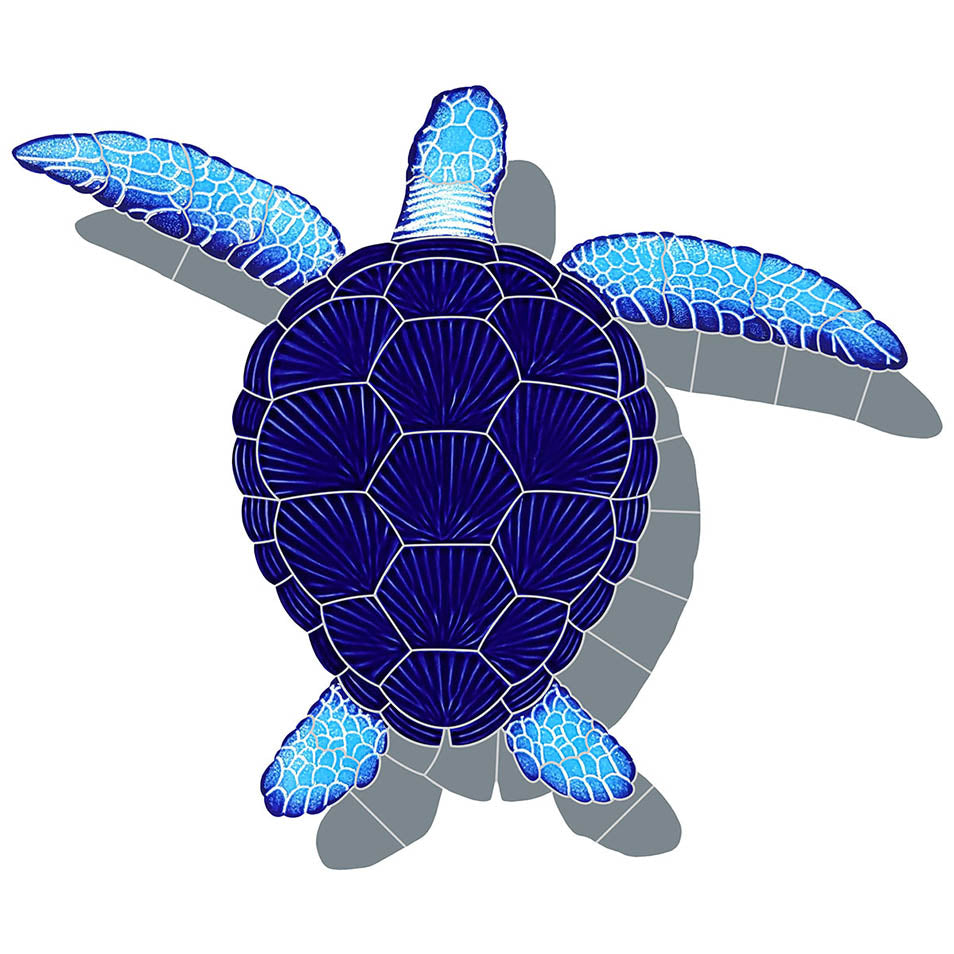 Loggerhead Turtle with Shadow Porcelain Pool Mosaic – Blue / 21" x 26"