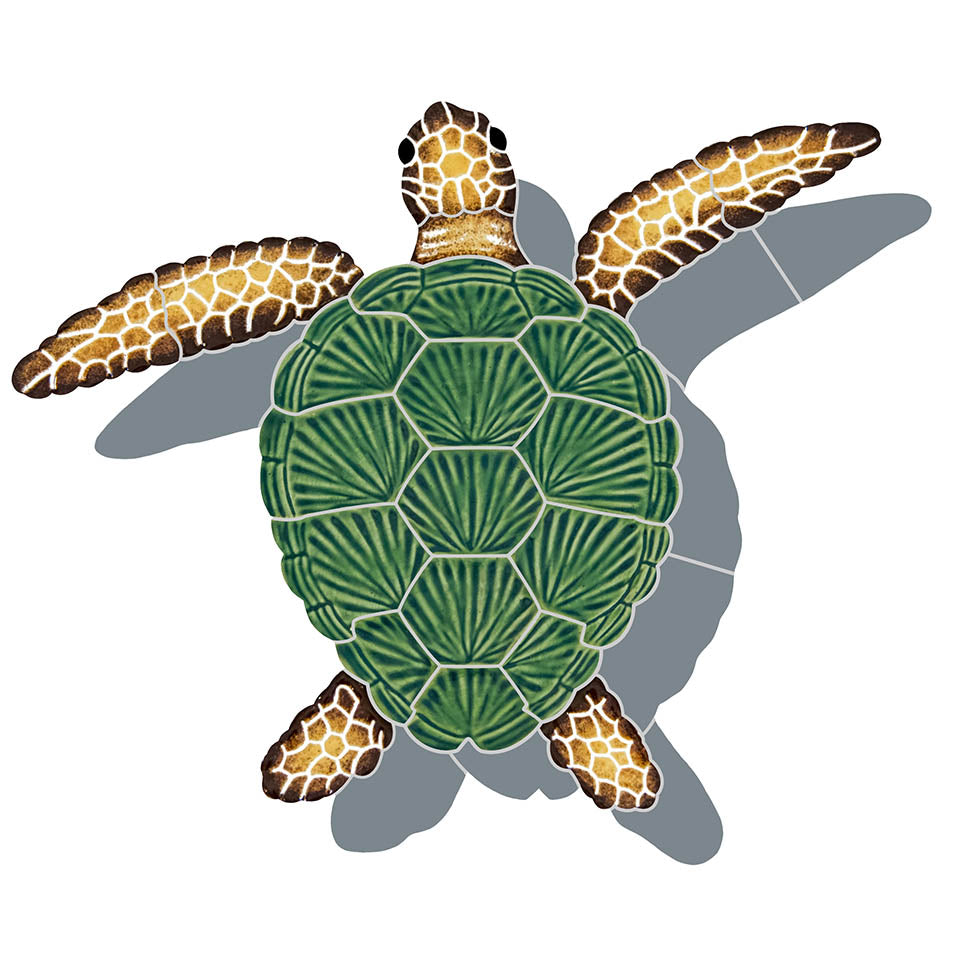 Loggerhead Turtle with Shadow Porcelain Pool Mosaic – Natural / 9" x 10"