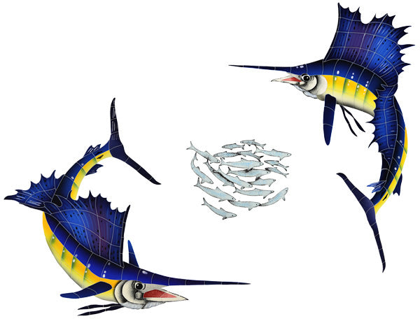 Sailfish Group Porcelain Pool Mosaic – 36" x 49"