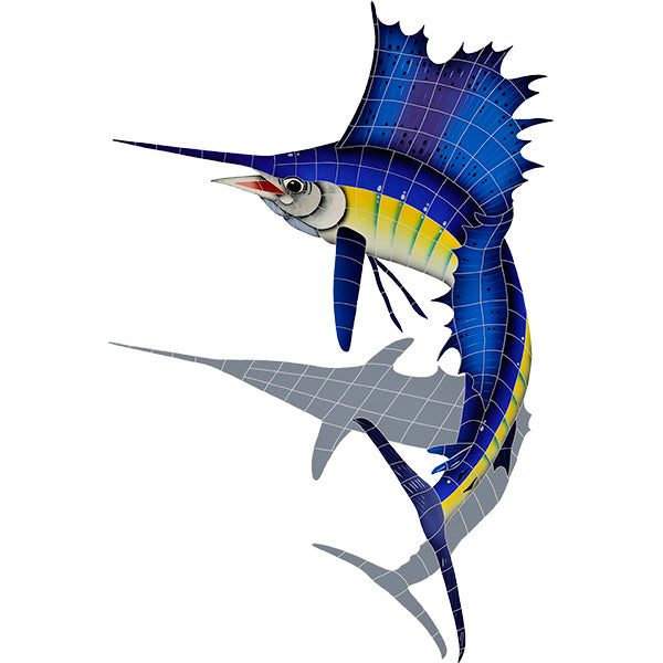 Sailfish with Shadow Porcelain Pool Mosaic – Left / 60" x 42"