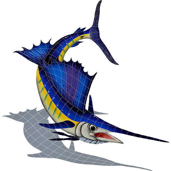 Sailfish with Shadow Porcelain Pool Mosaic – Right / 56" x 49"