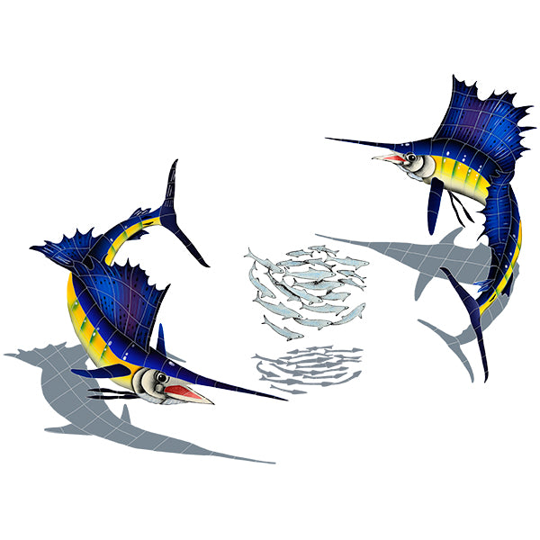 Sailfish Group with Shadow Porcelain Pool Mosaic – 41" x 51"