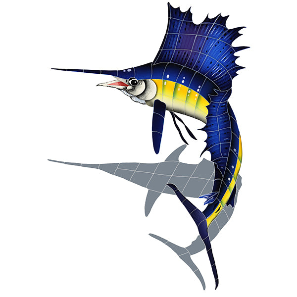 Sailfish with Shadow Porcelain Pool Mosaic – Left / 33" x 23"