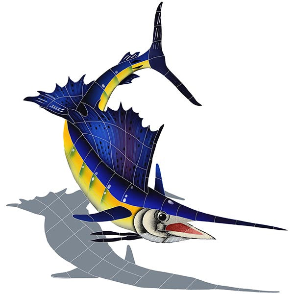 Sailfish with Shadow Porcelain Pool Mosaic – Right / 32" x 22"