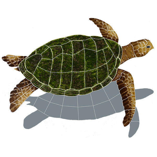 Sea Turtle with Shadow Porcelain Pool Mosaic – Natural / 17" x 21"