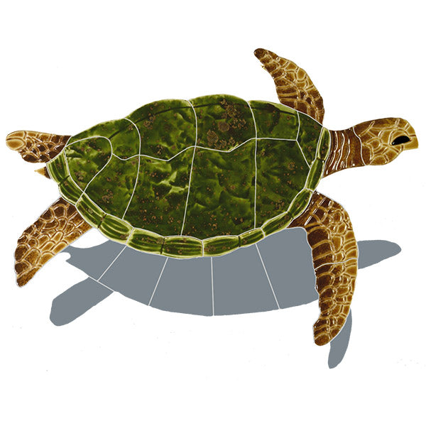 Sea Turtle with Shadow Porcelain Pool Mosaic – Natural / 10" x 12"