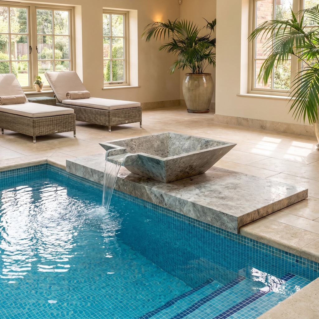 Silver Travertine natural stone pool square poolwok with lip