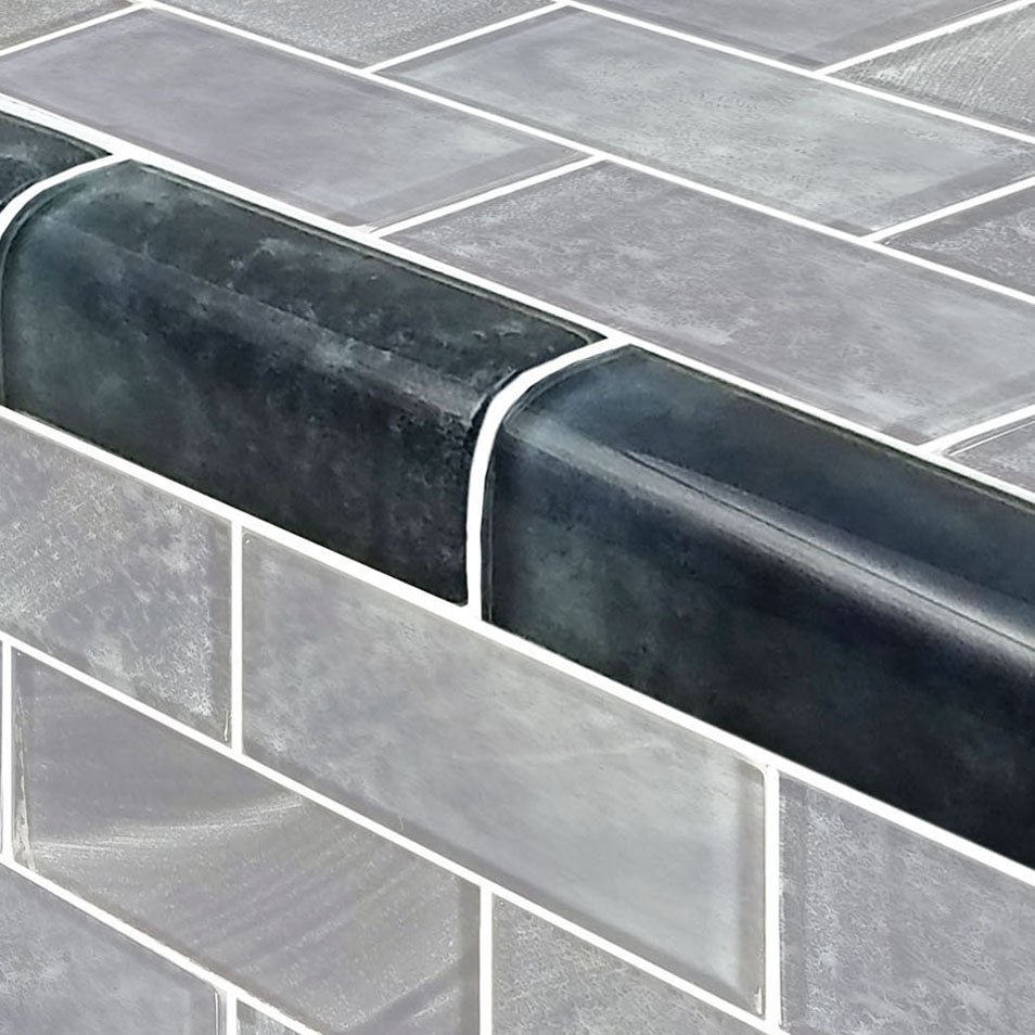 Subway Series Glass Bullnose Trim (per Linear Ft) – Stratus Gray