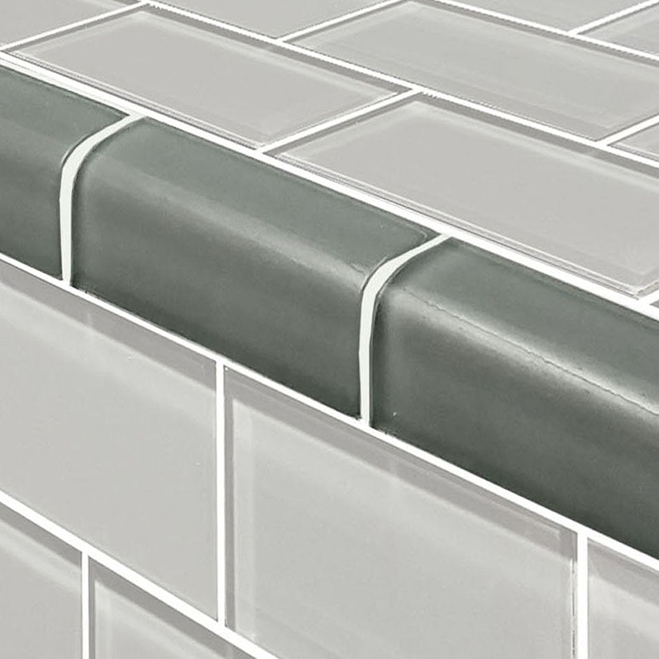 Subway Series Glass Bullnose Trim (per Linear Ft) – Gray