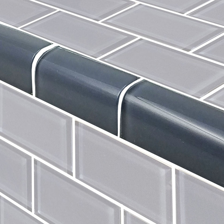 Subway Series Glass Bullnose Trim (per Linear Ft) – Blue Gray