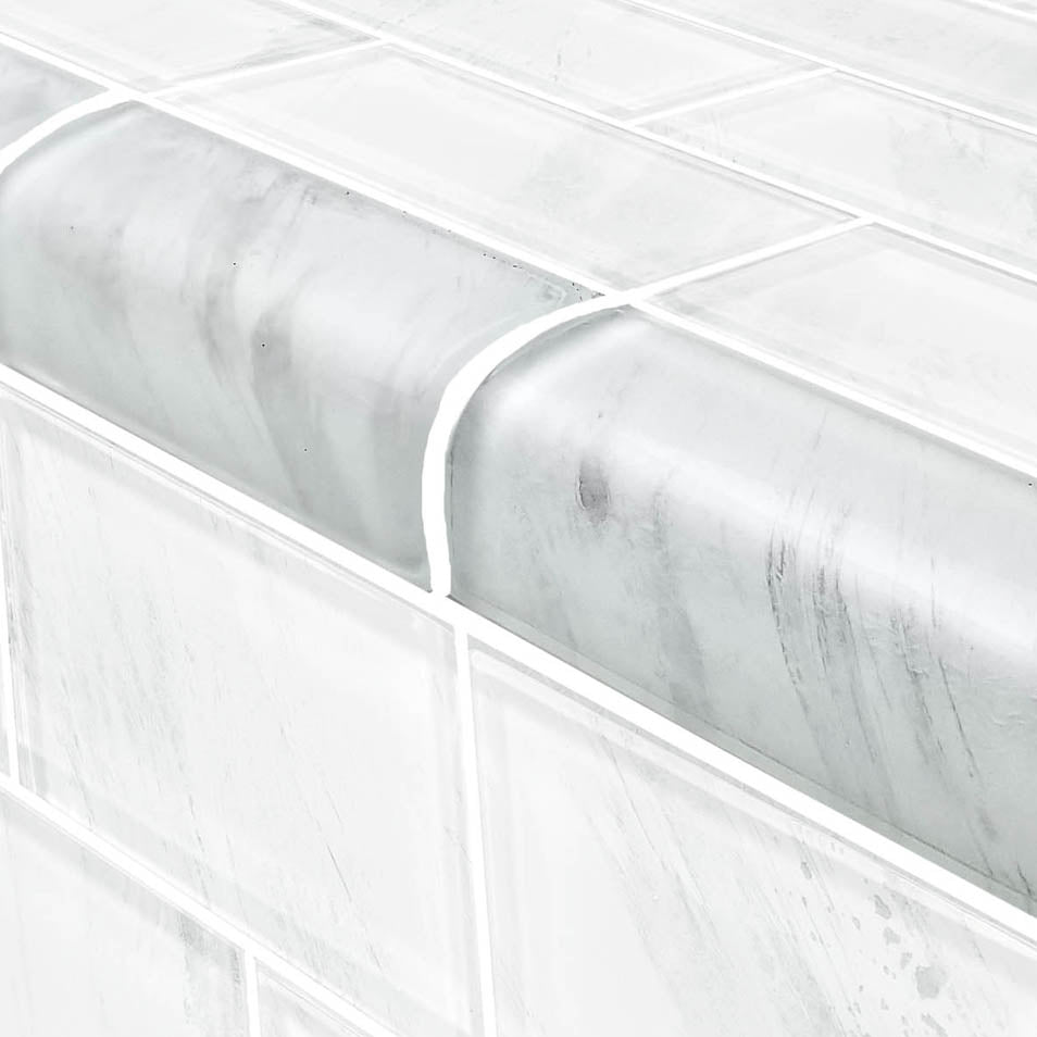 Subway Series Glass Bullnose Trim (per Linear Ft) – Stratus White